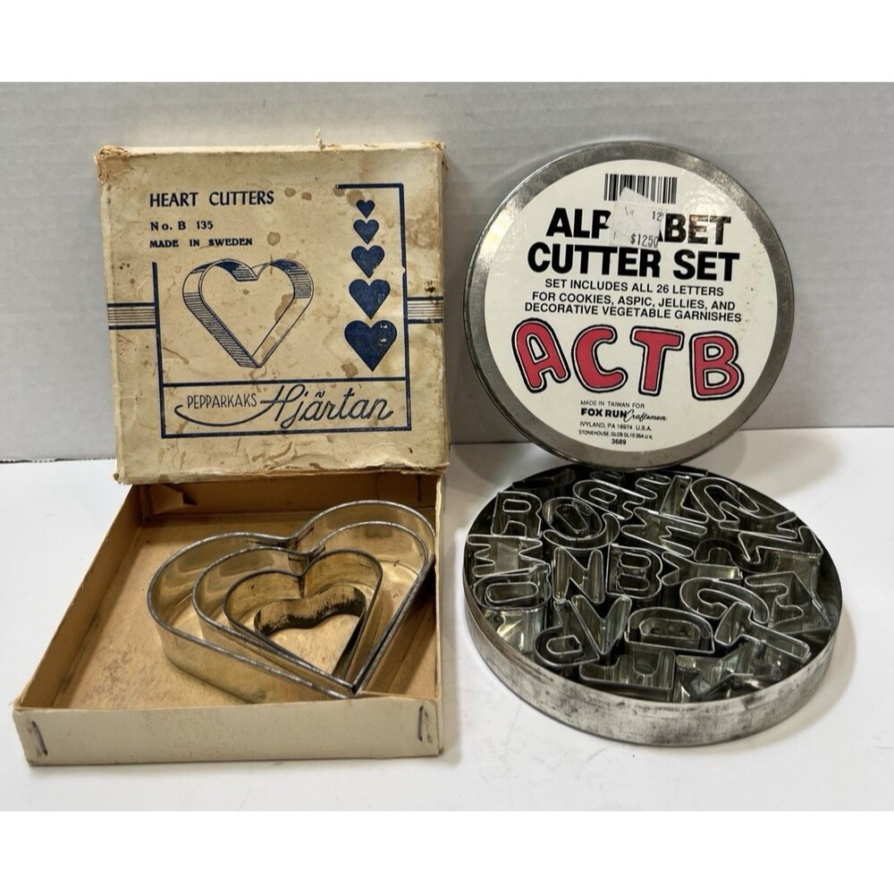 Vintage Swedish Pepparkaks Hjartan Heart Cutters Set Fox Run Alphabet Cutter Set